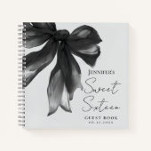 Black Bow Coquette Script Sweet 16 Guest Book Grey ノートブック (正面)