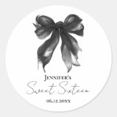 Black Bow Coquette Script Sweet 16 Party ラウンドシール (正面)