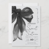 Black Bow Coquette Script Sweet 16 Party Gray  招待状 (正面)