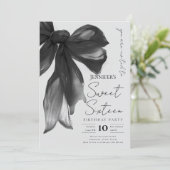 Black Bow Coquette Script Sweet 16 Party Gray  招待状 (スタンド正面)