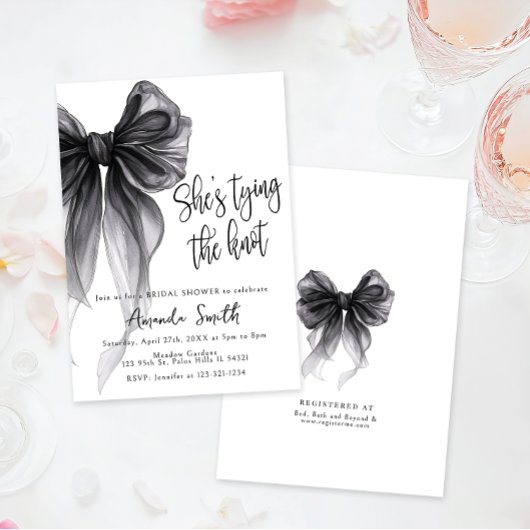 Black Bow Coquette Shes Tying Knot Bridal Shower 招待状
