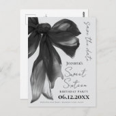 Black Bow Coquette Sweet 16 Save the Date Grey ポストカード (正面/裏面)