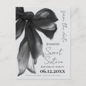Black Bow Coquette Sweet 16 Save the Date Grey ポストカード (正面)