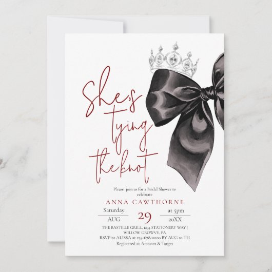 Black Bow ⎮Elegance Bridal Shower 招待状 (正面)