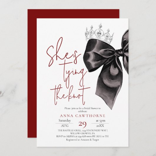 Black Bow ⎮Elegance Bridal Shower 招待状 (正面/裏面)