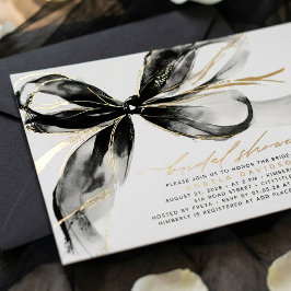 Black Bow Elegant Romantic Modern Bridal Shower 箔招待状