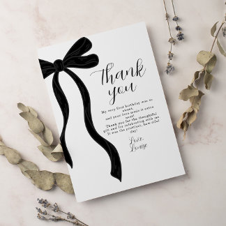 Black Bow First Birthday Coquette Thank You Card サンキューカード