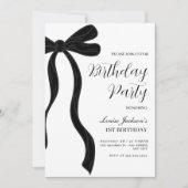 Black Bow First Birthday Party Invitation 招待状 (正面)