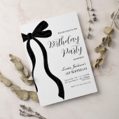 Black Bow First Birthday Party Invitation 招待状