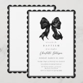Black Bow Girl Baptism Invitation 招待状 (正面/裏面)