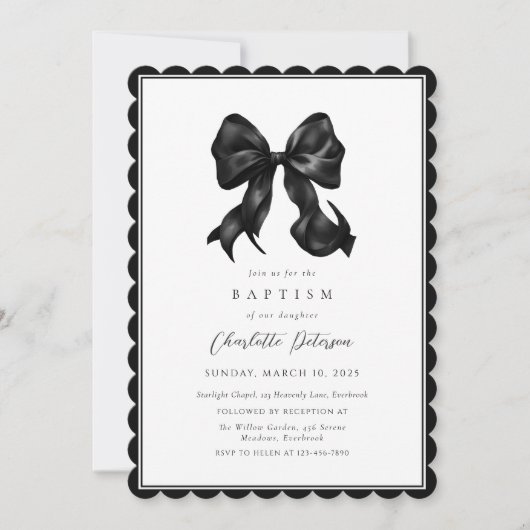 Black Bow Girl Baptism Invitation 招待状 (正面)