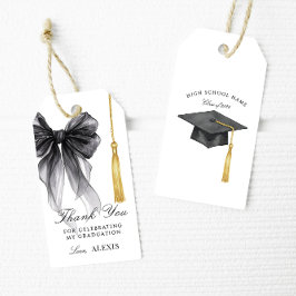 Black Bow Grad Cap Tassel Thank You Favor Tags ギフトタグ