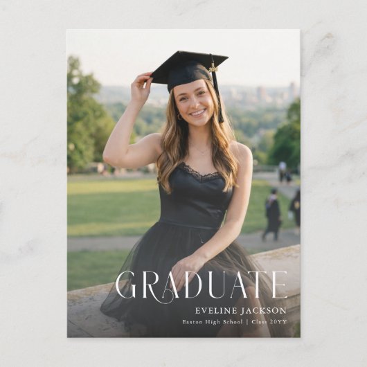 Black Bow Grad Party Photo Graduation Invitation ポストカード (正面)