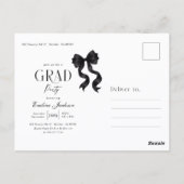 Black Bow Grad Party Photo Graduation Invitation ポストカード (裏面)