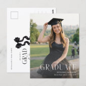 Black Bow Grad Party Photo Graduation Invitation ポストカード (正面/裏面)