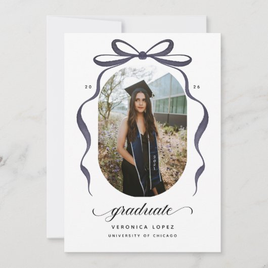 Black Bow Graduation Open House Party Invitation 招待状 (正面)