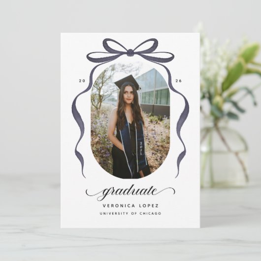 Black Bow Graduation Open House Party Invitation 招待状 (スタンド正面)