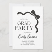 Black Bow Graduation Party Elegant Modern Grad 招待状 (正面)