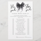 Black Bow He said She said Bridal Shower Game (正面)