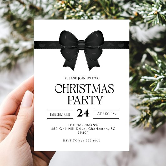 Black Bow Holiday Christmas Dinner 招待状