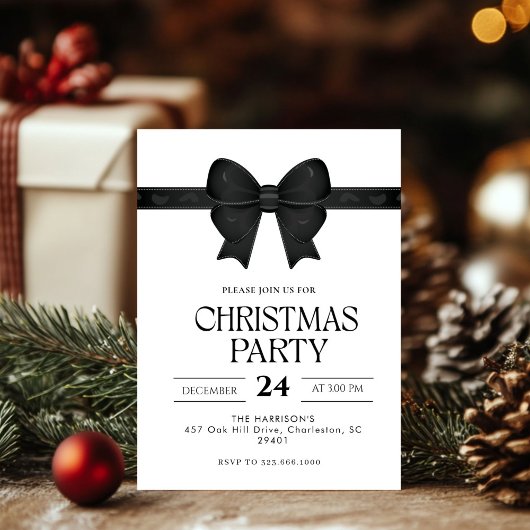Black Bow Holiday Christmas Dinner 招待状