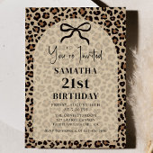 Black Bow Leopard Cheetah Birthday Invitation 招待状