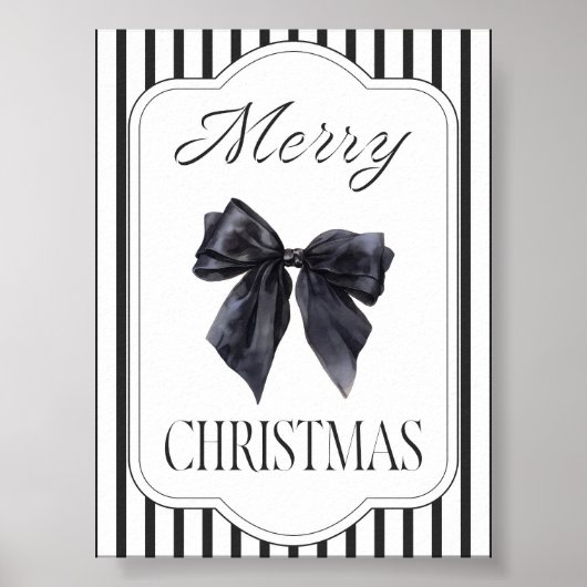 Black Bow Merry Christmas Wall Art ポスター (正面)