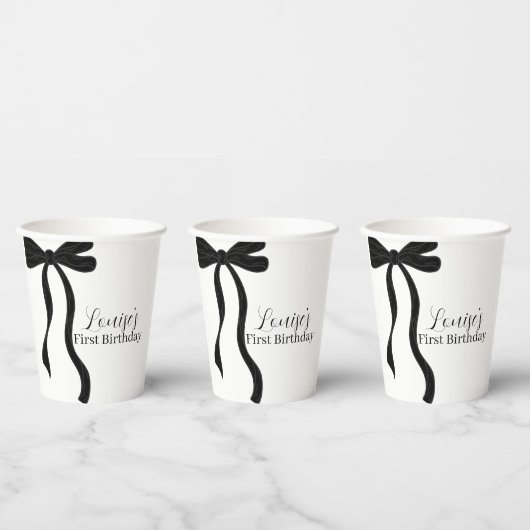 Black Bow Minimalist 1st Birthday Party 紙コップ (複数)