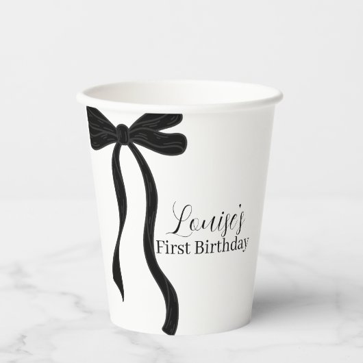 Black Bow Minimalist 1st Birthday Party 紙コップ (正面)