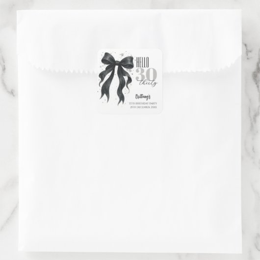 Black Bow Modern 30th Birthday  スクエアシール (バッグ)