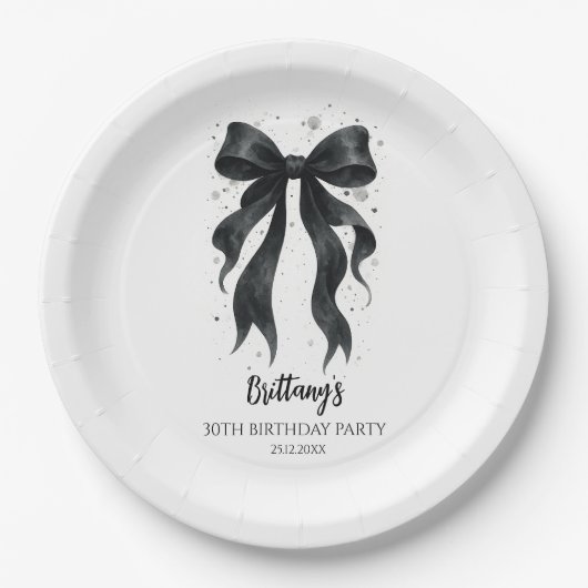 Black Bow Modern 30th Birthday  ペーパープレート (正面)