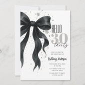 Black Bow Modern 30th Birthday 招待状 (正面)