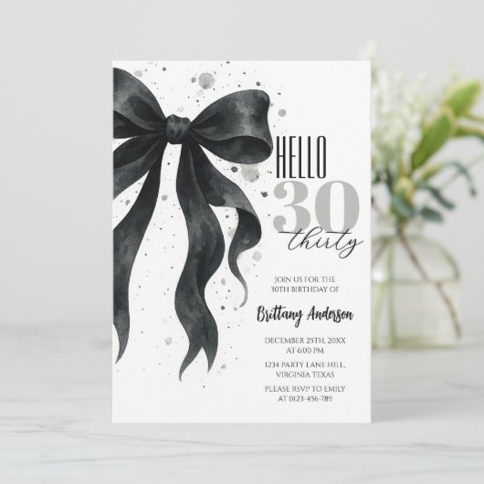 Black Bow Modern 30th Birthday 招待状 (スタンド正面)