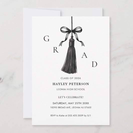 Black Bow Modern Class of 2026 Graduation  案内状 (正面)