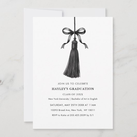 Black Bow Modern College Graduation Party 招待状 (正面)