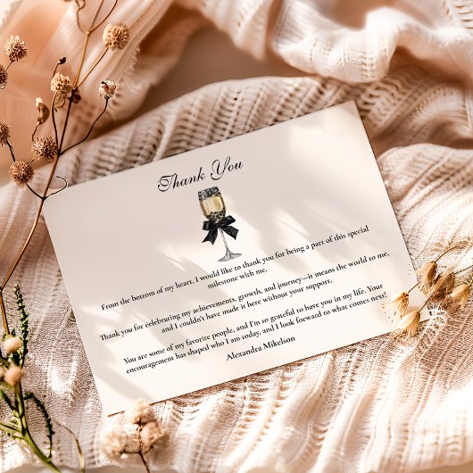 Black Bow Pearl Champagne Graduation サンキューカード