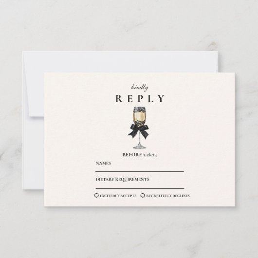 Black Bow Pearl Champagne Graduation 出欠カード (正面)