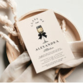 Black Bow Pearl Champagne Graduation 招待状