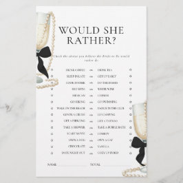 Black Bow Pearls & Prosecco Bridal Shower Game 便箋