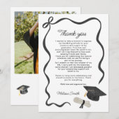 Black Bow Photo Graduation サンキューカード (正面/裏面)