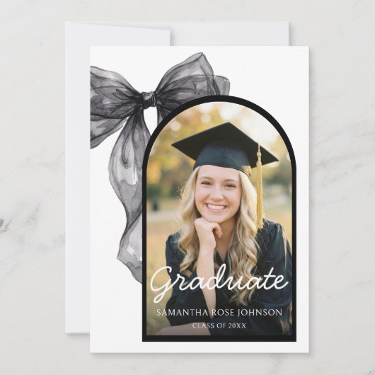 Black Bow Photo Graduation 招待状 (正面)