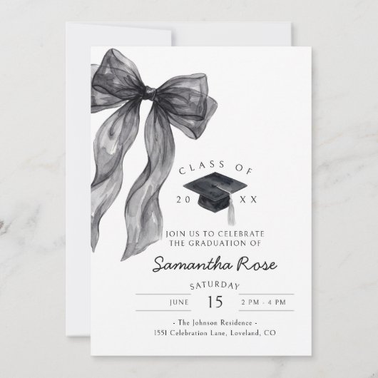 Black Bow Photo Graduation 招待状 (裏面)