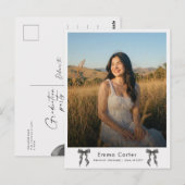 Black Bow Photo Graduation Invitation ポストカード (正面/裏面)