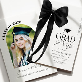 Black Bow Photo Graduation Invitation 招待状