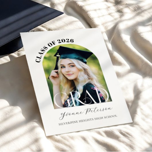 Black Bow Photo Graduation Invitation 招待状