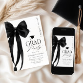 Black Bow Photo Graduation Invitation 招待状