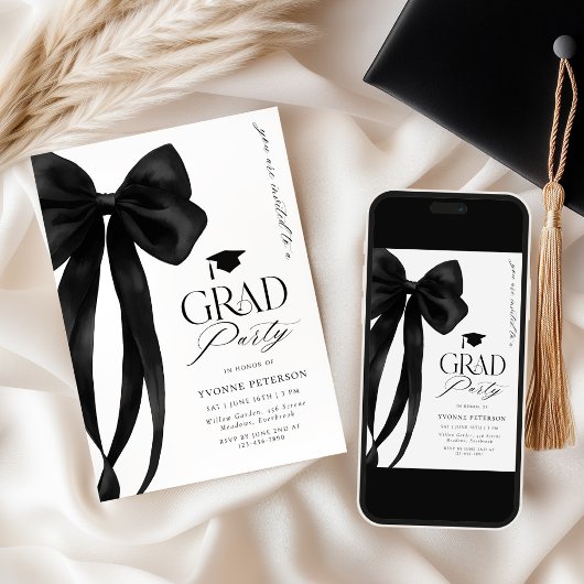 Black Bow Photo Graduation Invitation 招待状