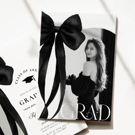 Black Bow Photo Graduation Invitation 招待状
