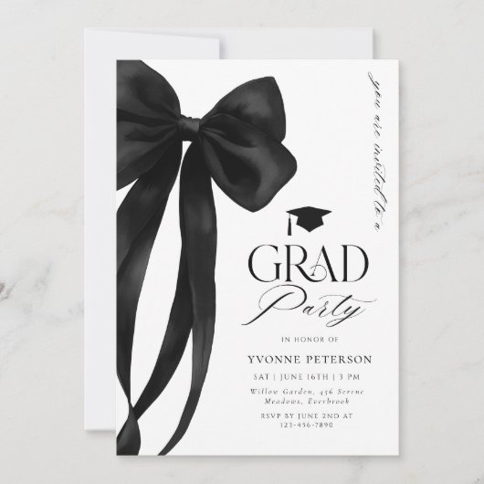 Black Bow Photo Graduation Invitation 招待状 (正面)