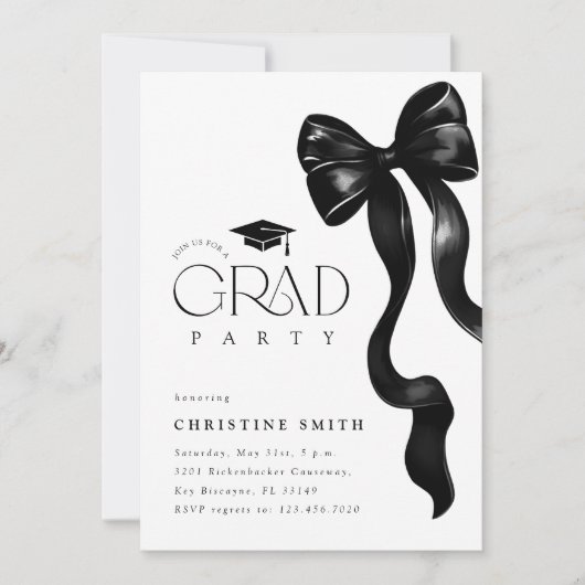 Black Bow Photo Graduation Party Invitation 招待状 (正面)